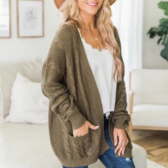 Sweaters - Olive Open Front Cardigan